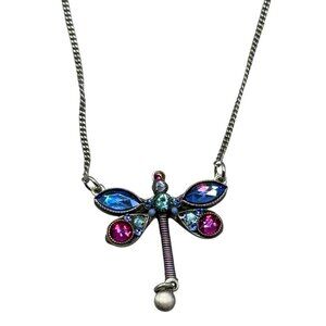 Firefly Dragonfly Pendant Necklace Sapphire Multicolor Crystal Silver-Tone Chain